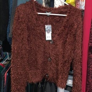 Fuzzy copper color cardigan